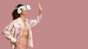 Side view of woman with virtual reality headset