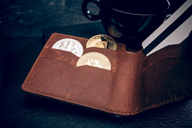 Wallet with cryptocurrency coins